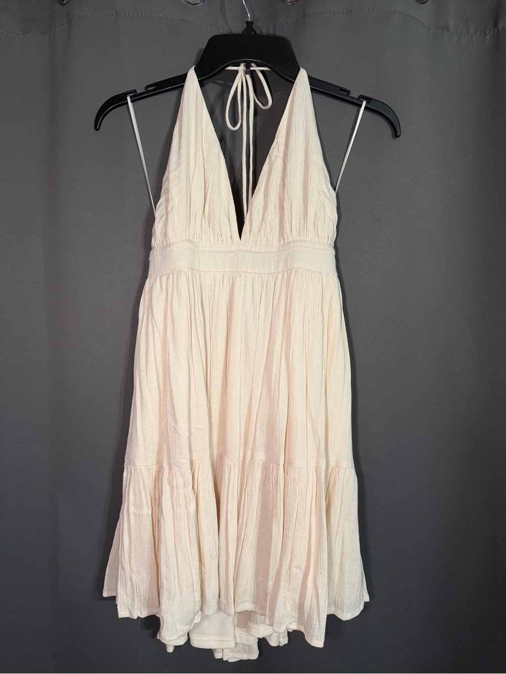 Windsor Cream Halter V-Neck Tiered Mini Dress